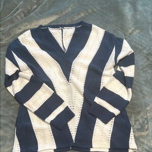 Amazon V-Neck Sweater in Navy and White Stripes